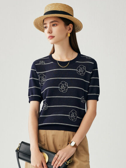 Women's Striped Floral Knit T-Shirt