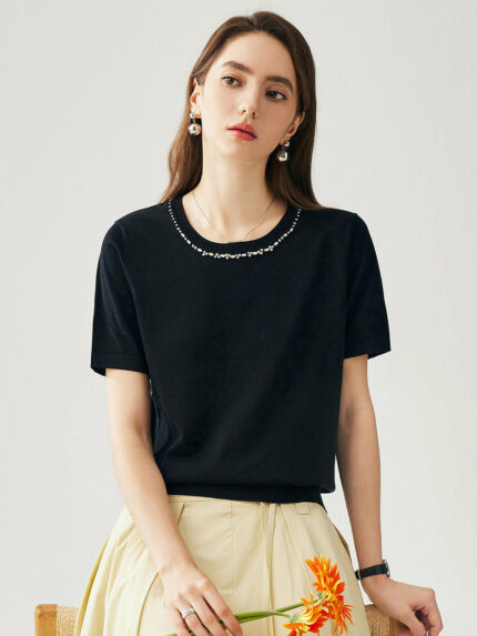 Women's Jeweled Neckline T-Shirt