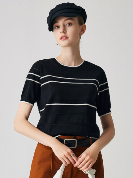 Women's Relaxed Fit Striped Knit T-Shirt