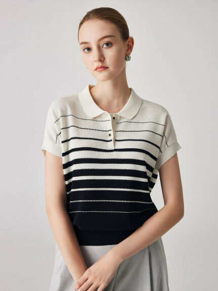 Women's Striped Polo Knit T-Shirt