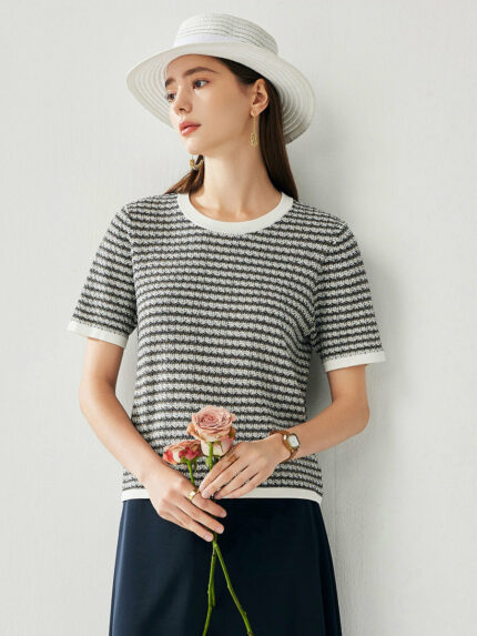 Women's Elegant Striped Knit T-Shirt