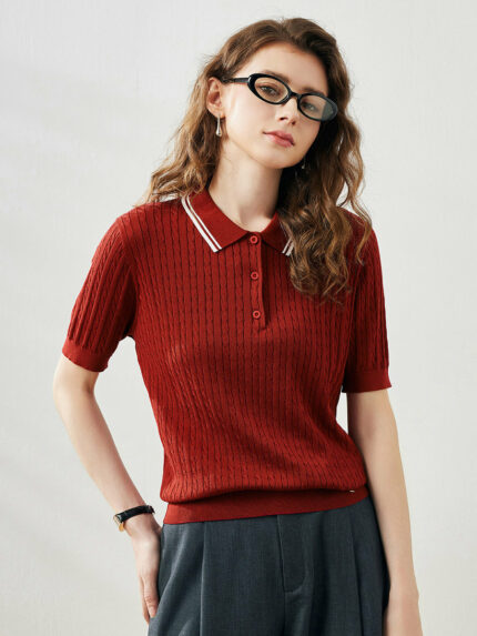 Women's Cable Knit Polo T-Shirt