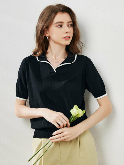 Women's Casual Contrast Trim Polo T-Shirt