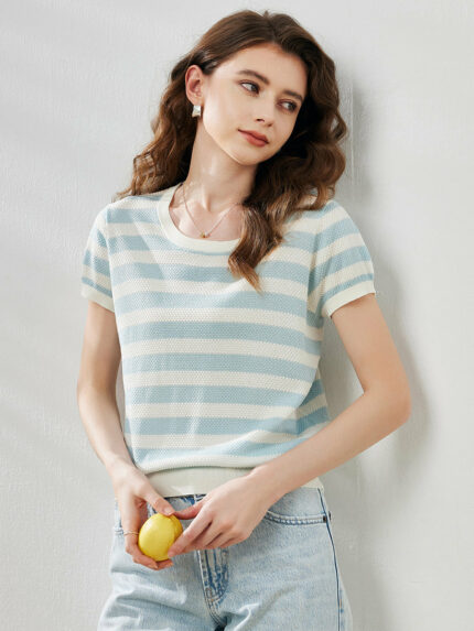 Women's Striped Ribbed Knit T-Shirt